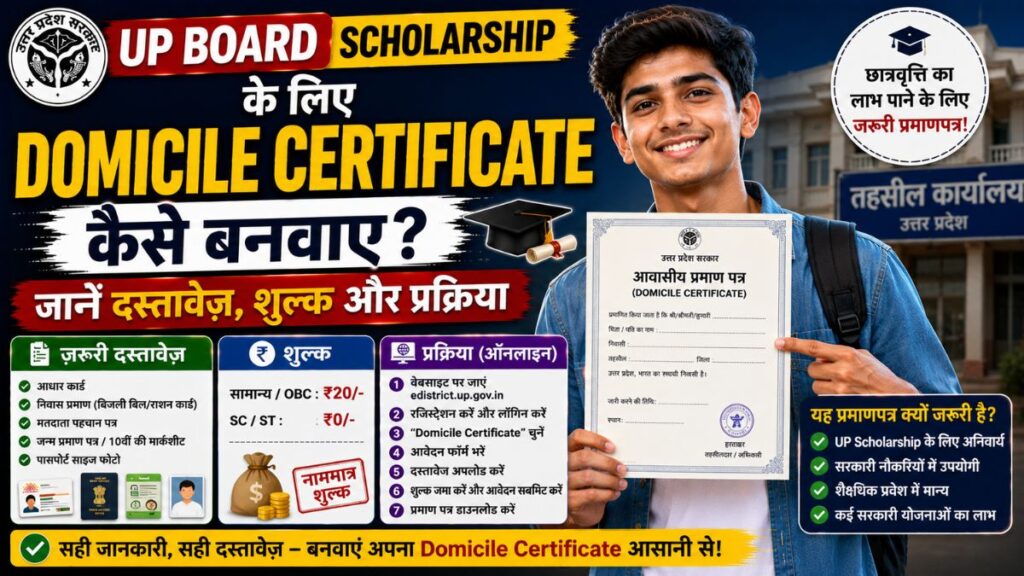 UP Board Scholarship ke liye Domicile Certificate kaise banwaye